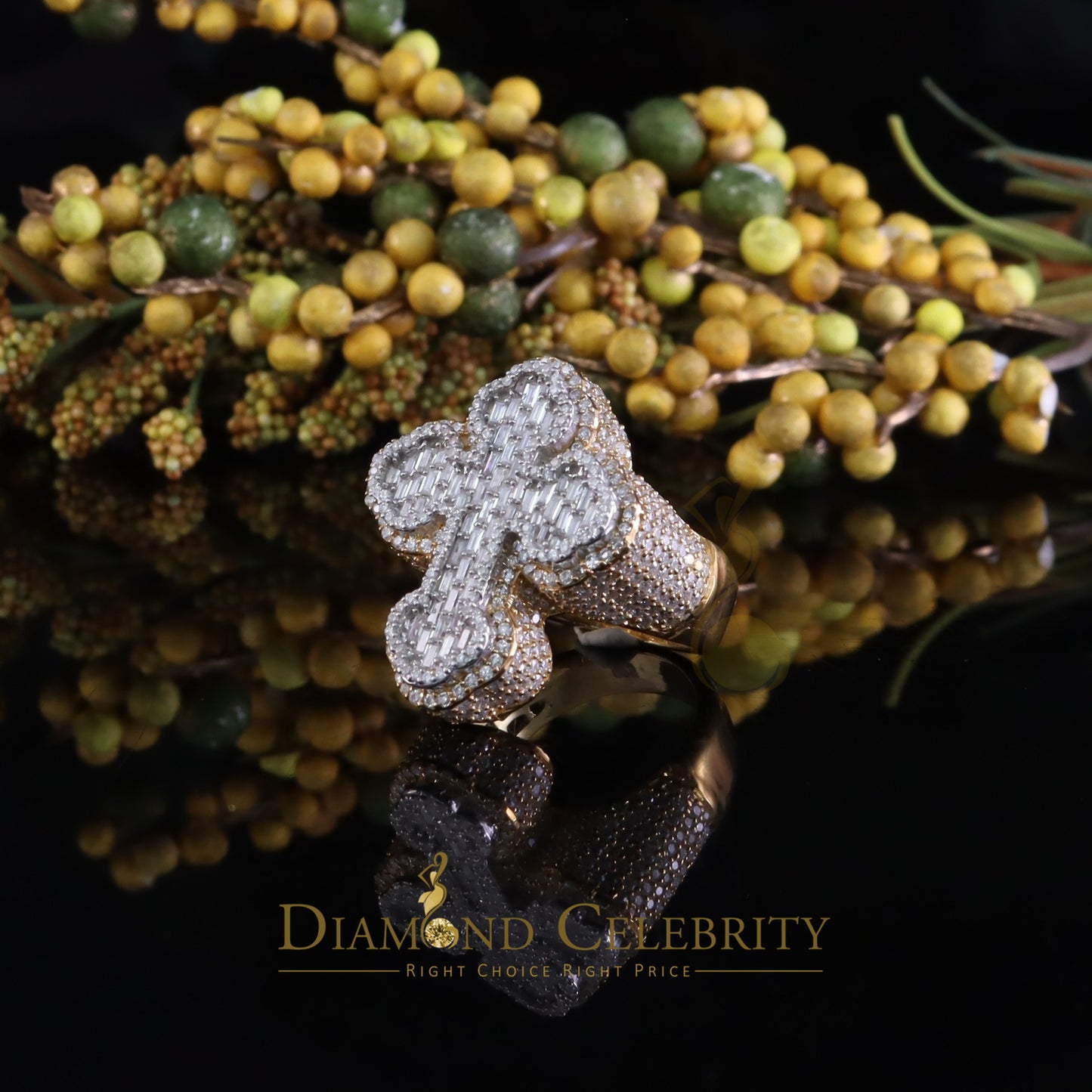 DiamondCelebritees New 925 Sterling Silver 6.00ct VVS D Moissanite Rings Size 10 Yellow Cross Men's