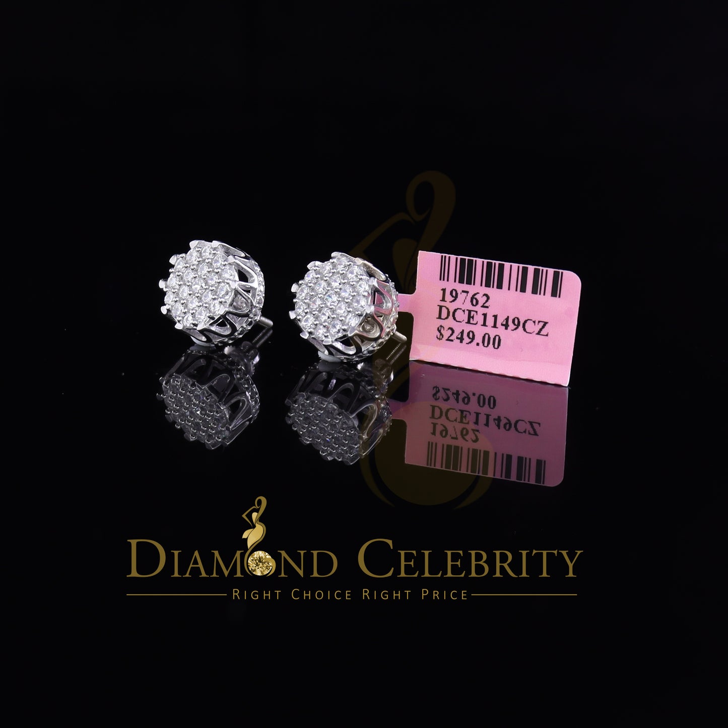 DiamondCelebritees White 925 Sterling Silver 2.04ct Cubic Zirconia Women's & Men's Floral Earrings
