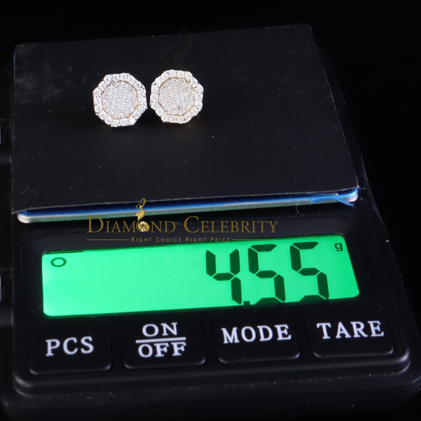 DiamondCelebritees 925 Yellow Silver 1.00ct VVS 'D' Moissanite Octagone Stud Earring Men's/Womens