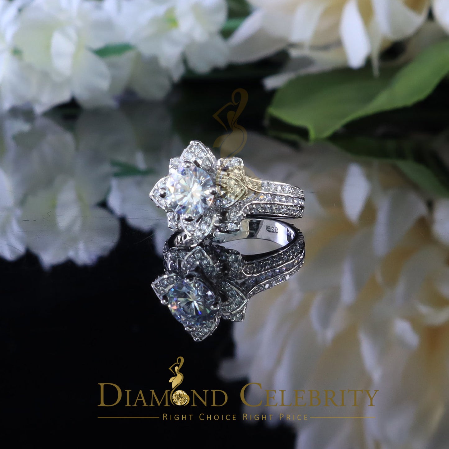 DiamondCelebritees White 6.00ct Cubic Zirconia 925 Silver Floral Engagement Womens Ring Size 7