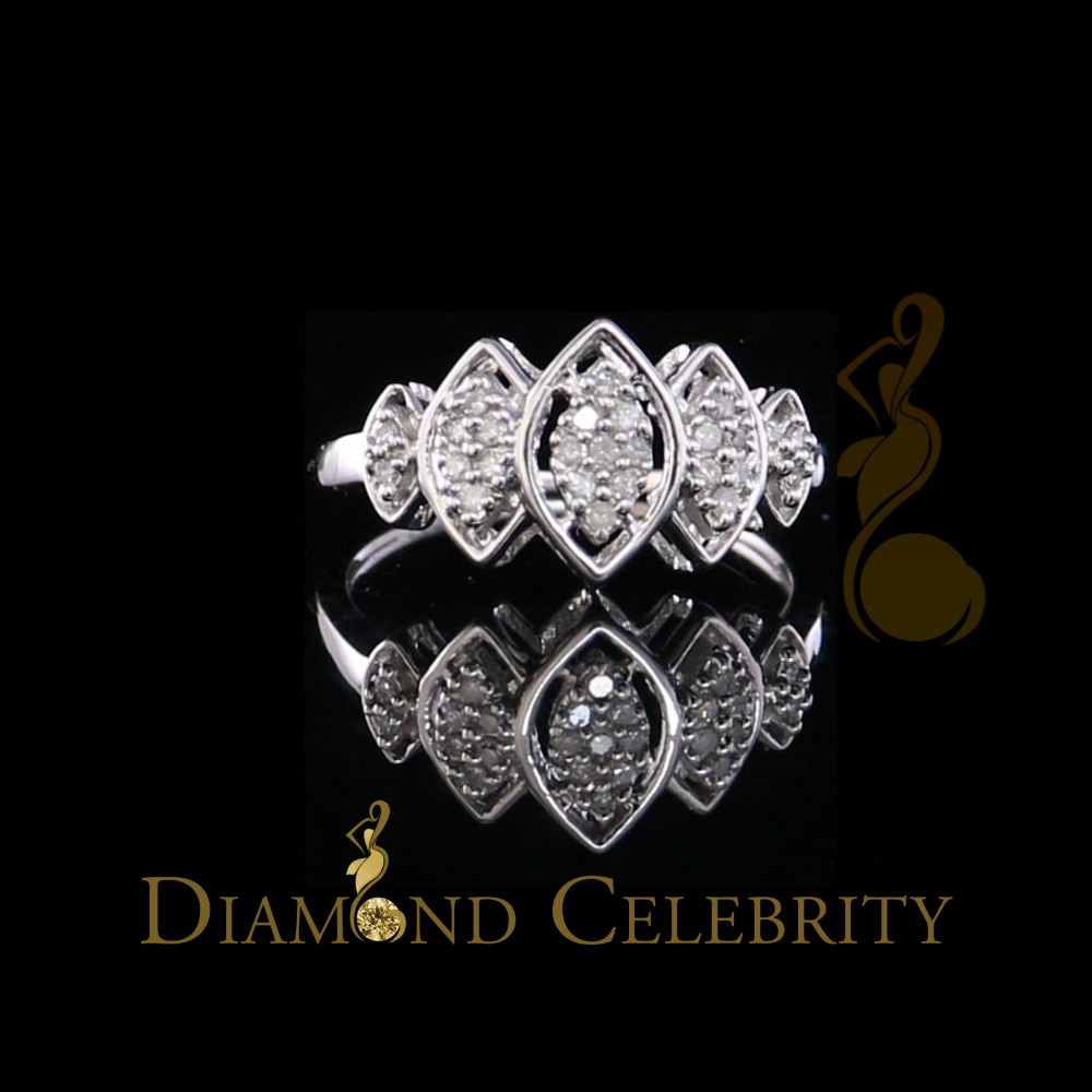 DiamondCelebritees Real 10kt White Gold 0.12CT Real Diamond Past Present Future Ring Women SZ 6.5