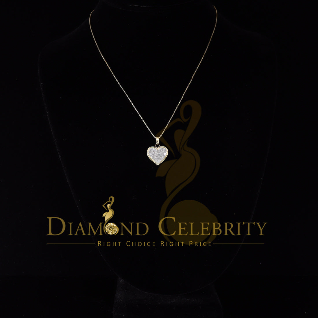 DiamondCelebritees Real 0.25ct Diamond 925 Sterling Silver HEART Charm Necklace Yellow Pendant