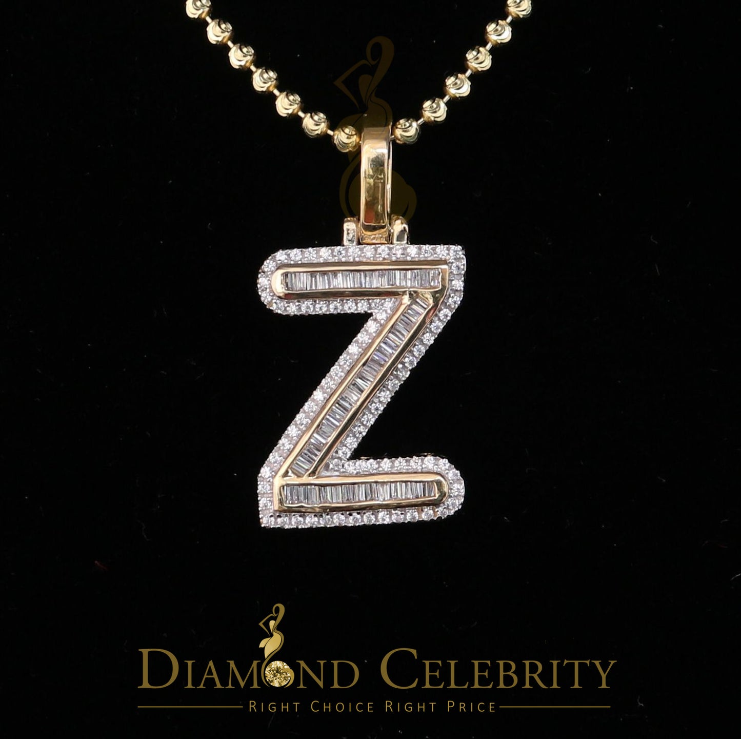 DiamondCelebritees Yellow Bugutte Initial All Alphabet Sterling Silver Pendant with Cubic Zirconia