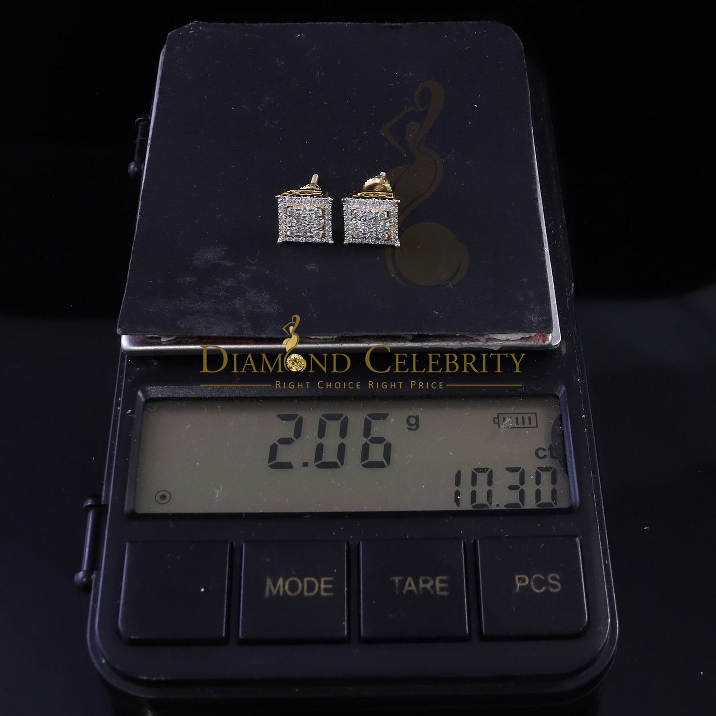 DiamondCelebritees Men's/Womens 925 Silver Yellow 0.55ct VVS 'D' Moissanite Square Stud Earrings