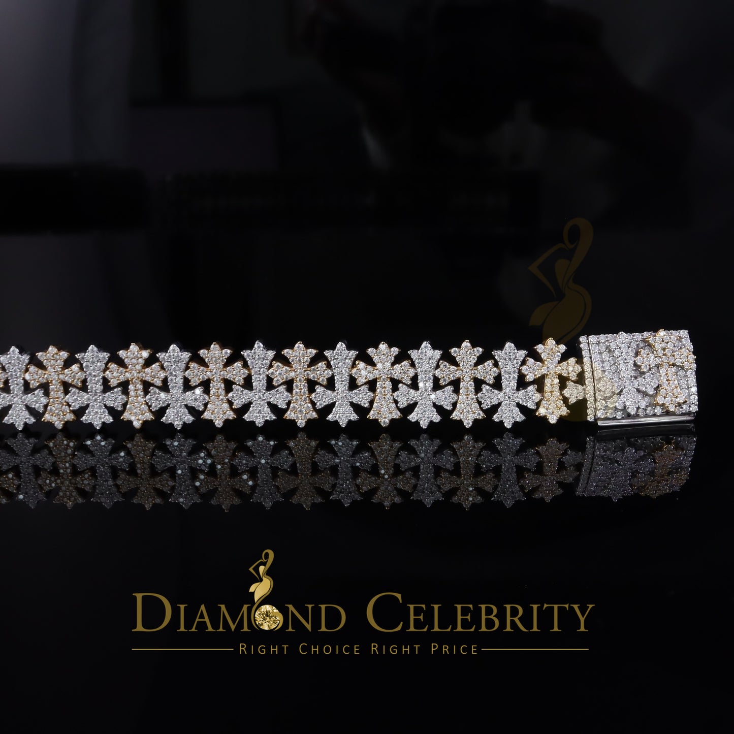 Diamondcelebritees 9.00ct Silver White Cross 925 Moissanite Coptic Cross Bracelet 8 Inch Mens/Women