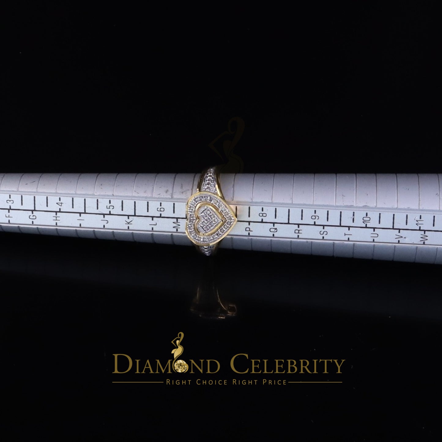 DiamondCelebritees Valentine Yellow Silver 0.15CT Real Diamond Shiny Womens Promise Heart Ring Sz 7