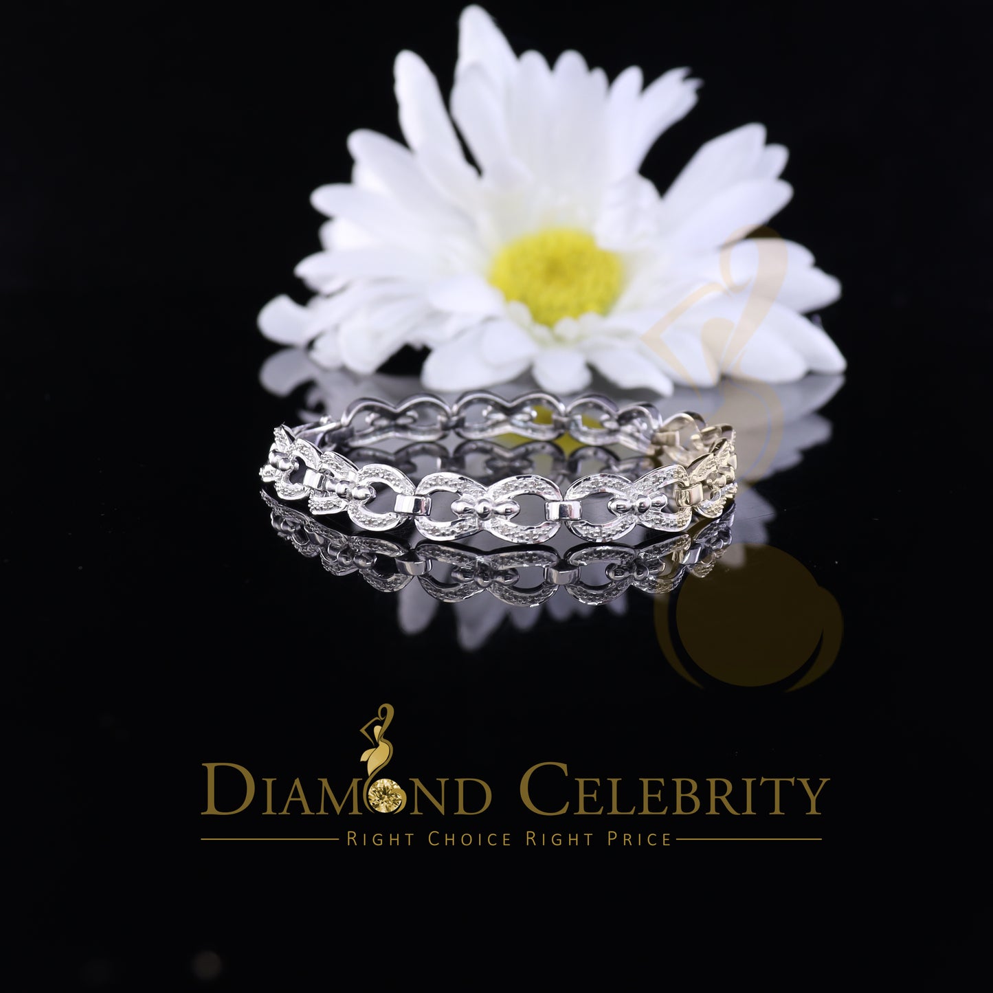 Diamondcelebritees 925 Sterling Silver White 0.20CT Real Diamonds Fancy Style Bracelete Size 7''