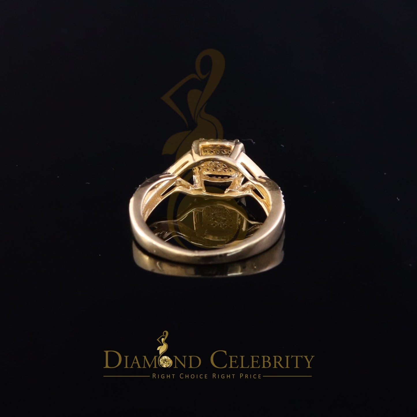 DiamondCelebritees 0.10CT Real Diamond 925 Sterling Yellow Silver Style Square Womens Ring Size 7