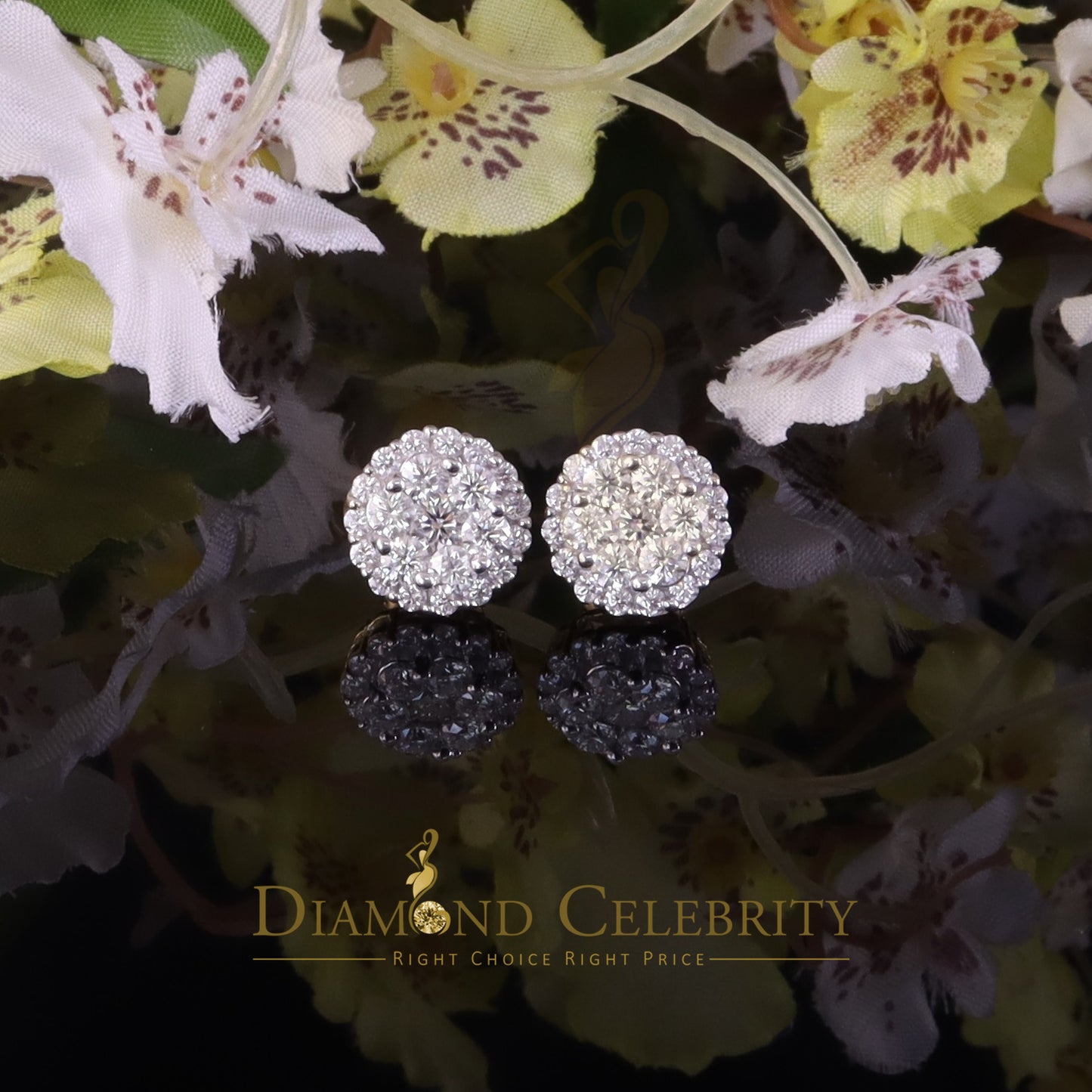 DiamondCelebritees Men's/Womens 925 Silver Yellow 2.00ct VVS 'D' Moissanite Round Stud Earrings