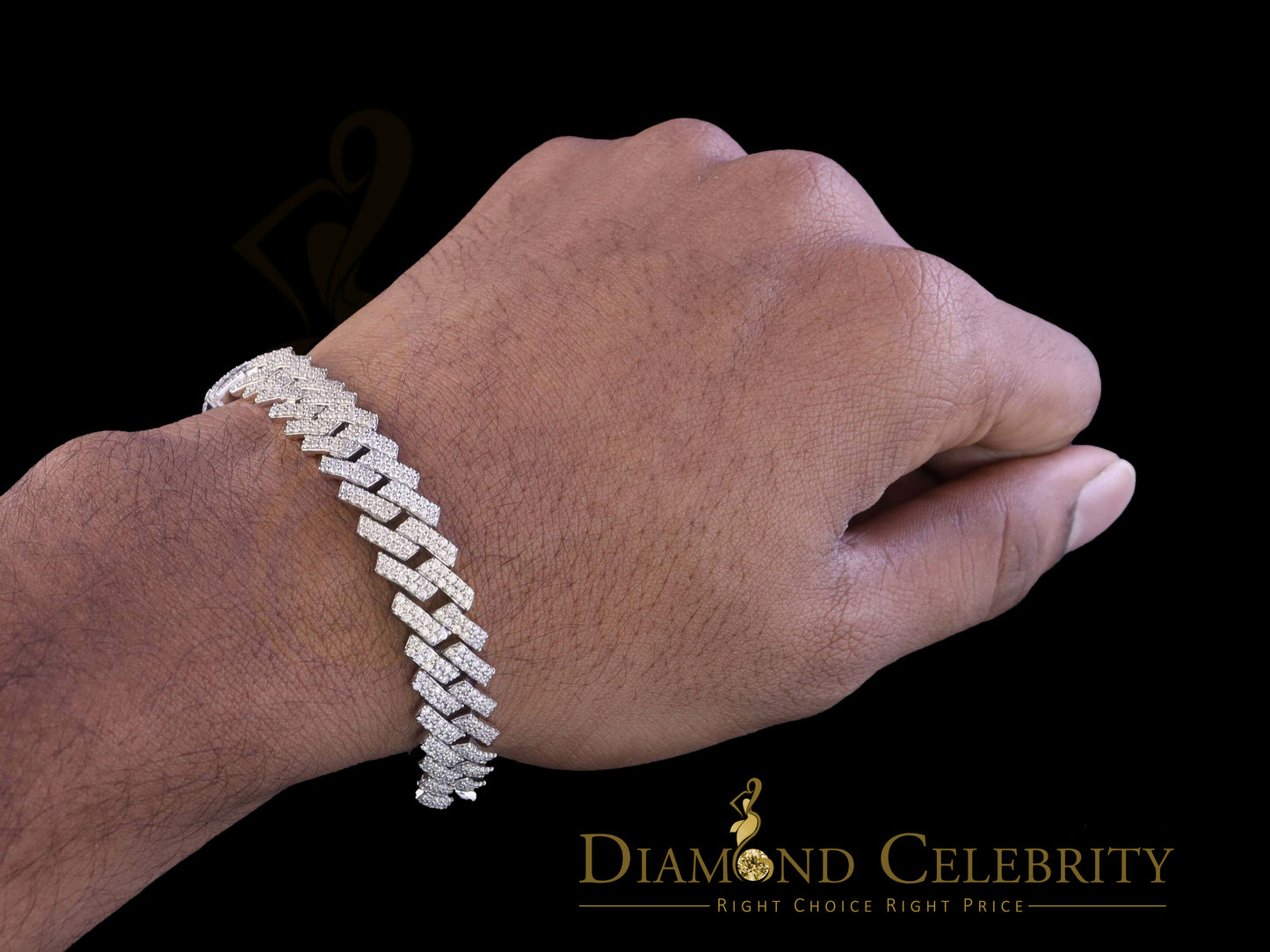 Diamondcelebritees Men's Monaco Bracelet 925 Silver White 9.0ct Moissanite size 8 inch & Width 12mm