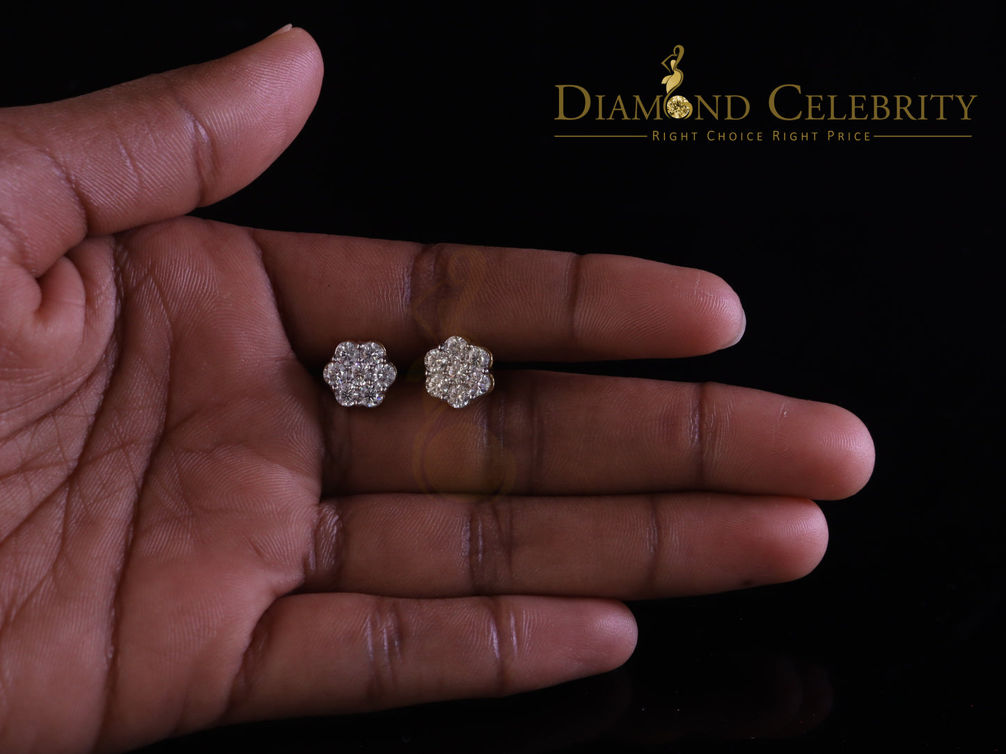 DiamondCelebritees Stud FLORAL Earrings 10k Real Yellow Gold 1.50ct VVS 'D' Color Real Moissanite