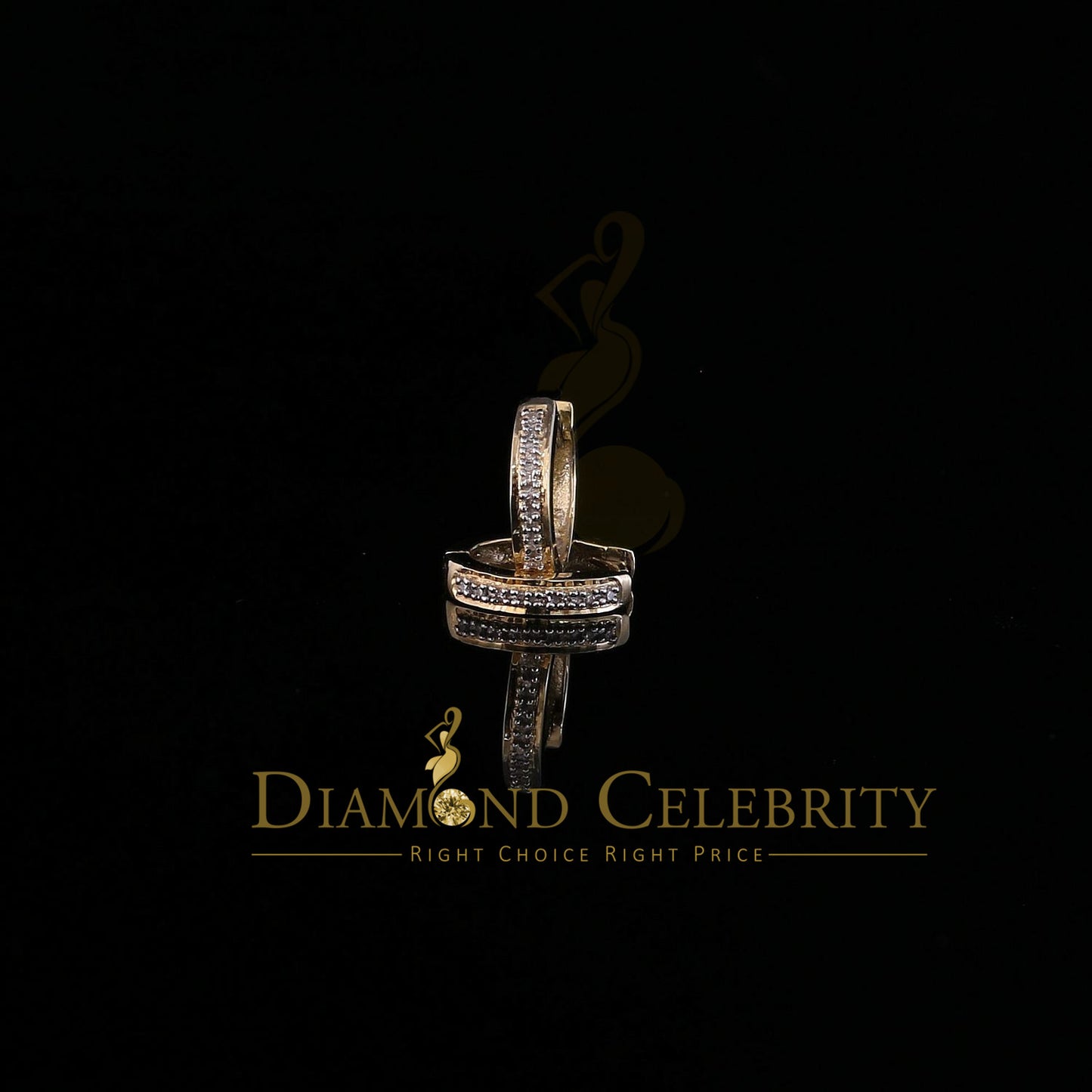 DiamondCelebritees 0.07ct Diamond 925 Sterling Silver Yellow Hoop Stud Earrings For Men's / Women's