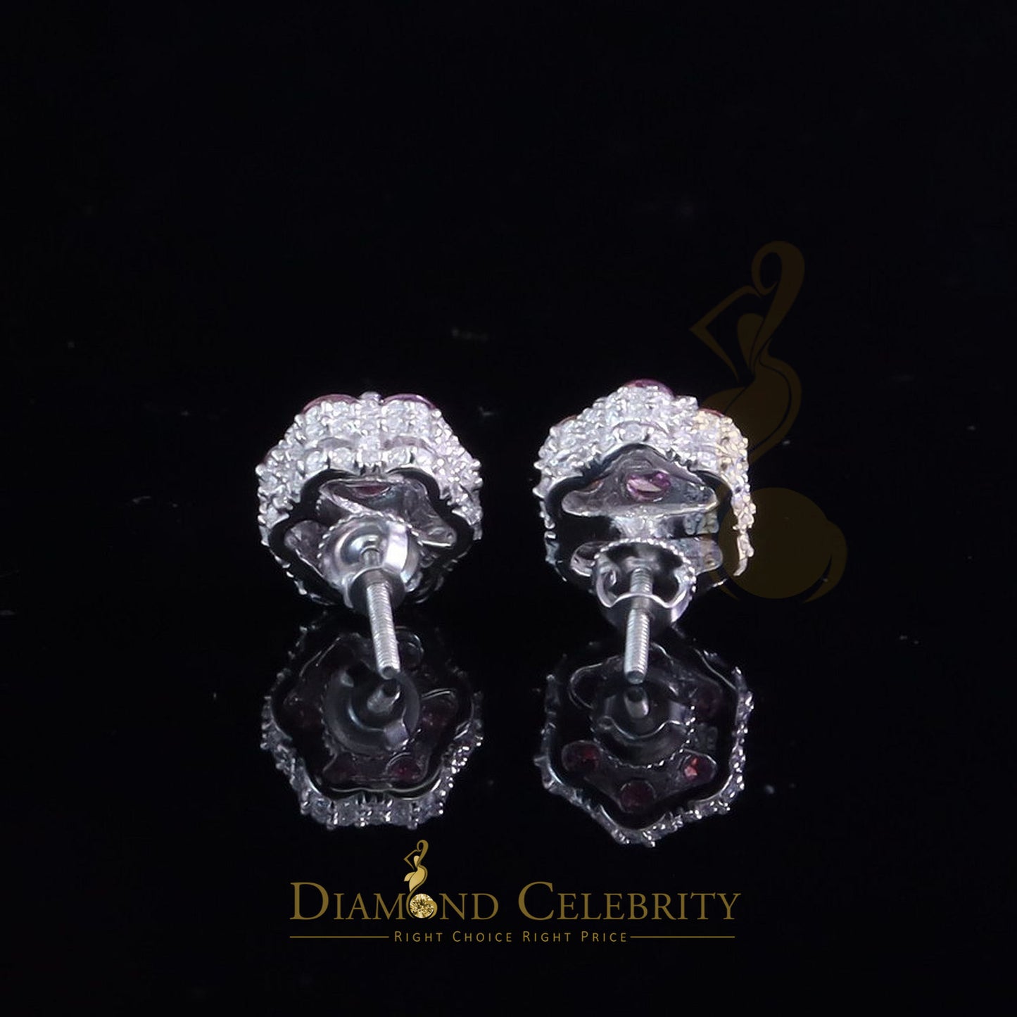 Diamondcelebritees Women's 925 Silver White 2.50ct VVS 'D' Pink Moissanite Floral Stud Earrings