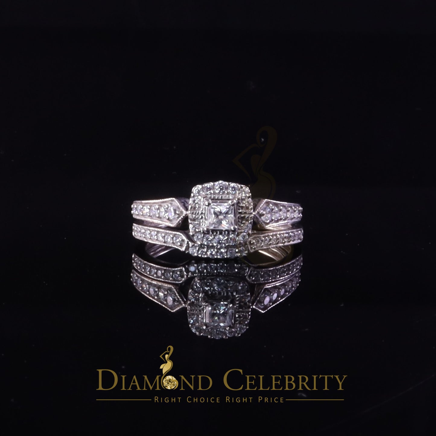 DiamondCelebritees 1.03ct Cubic Zirconia Sterling White Silver Square Bridal Womens style Ring Sz 7