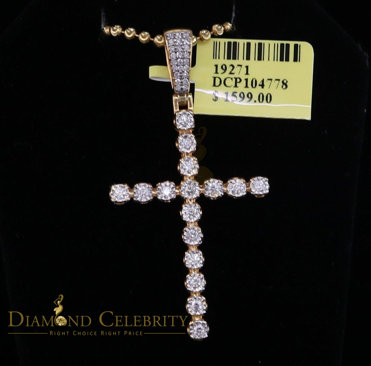 DiamondCelebritees Real 0.66ct Diamond Sterling Silver CROSS Charm FAshion Necklace Yellow Pendant