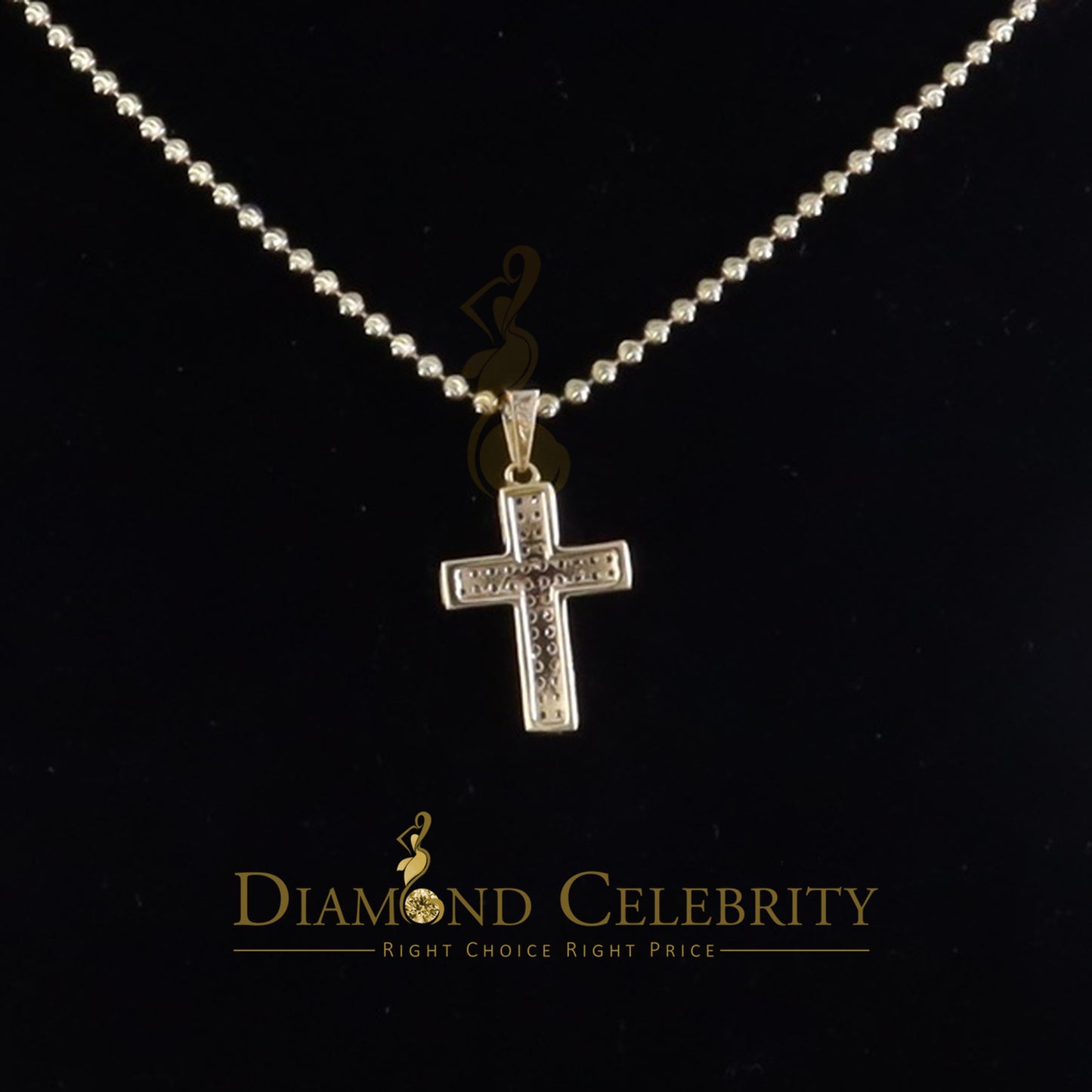 DiamondCelebritees Yellow 925 Sterling Silver Cross Shape Pendant with 0.44ct Cubic Zirconia Stone