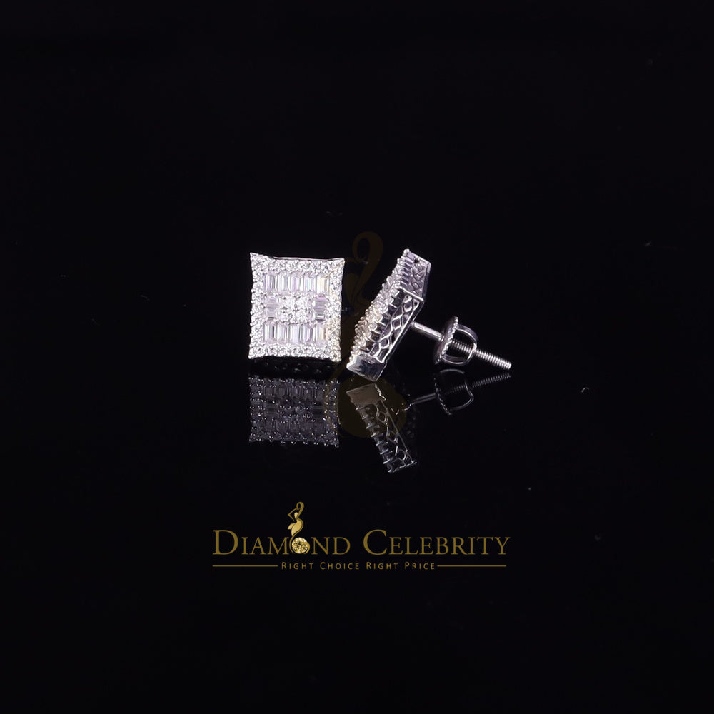 Diamondcelebritees Men's/Women's 925 Silver White 1.00ct VVS 'D' Moissanite Baguette Stud Earrings