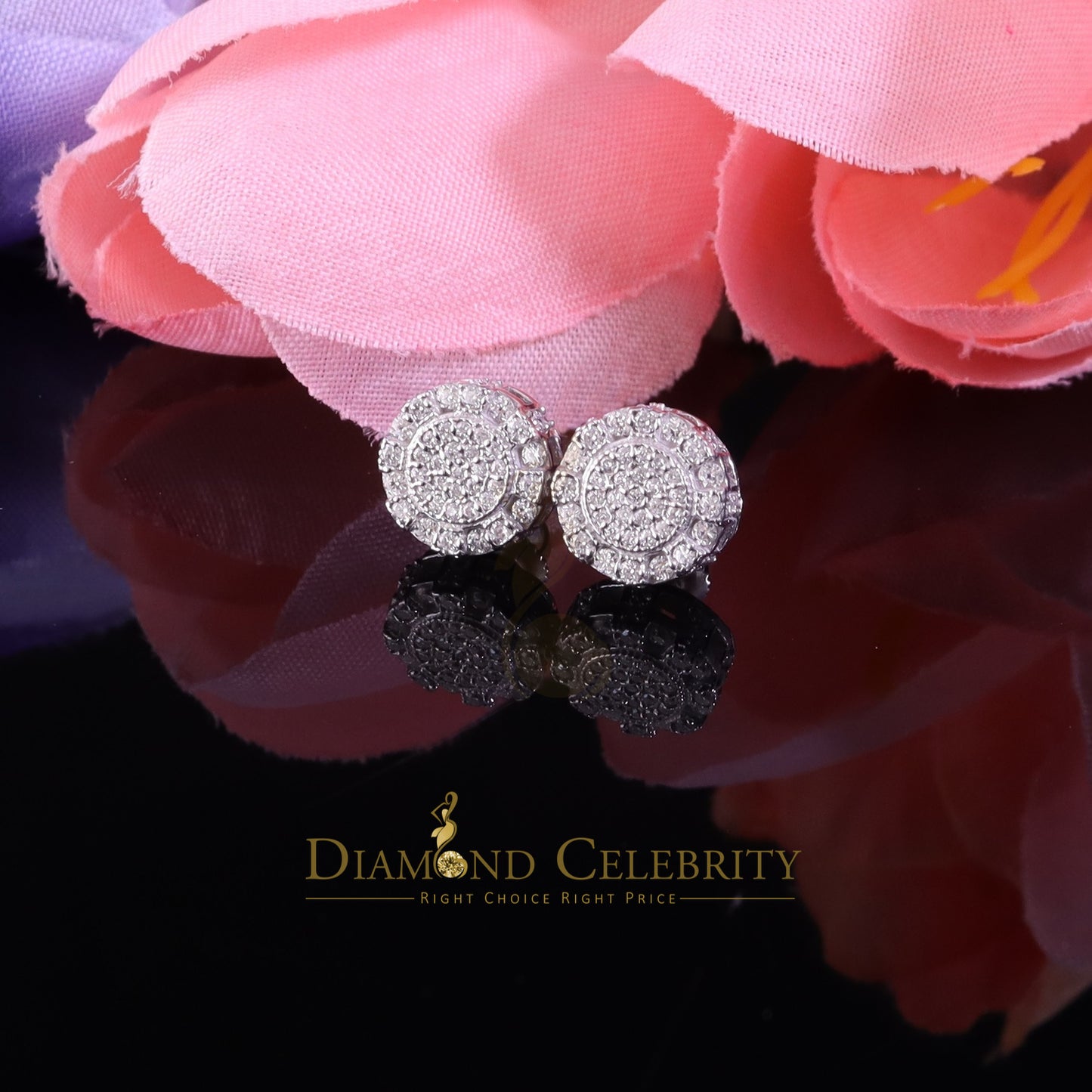Diamondcelebritees Round Stud Earrings Men's/Womens 925 Silver White 0.50ct VVS 'D' Moissanite