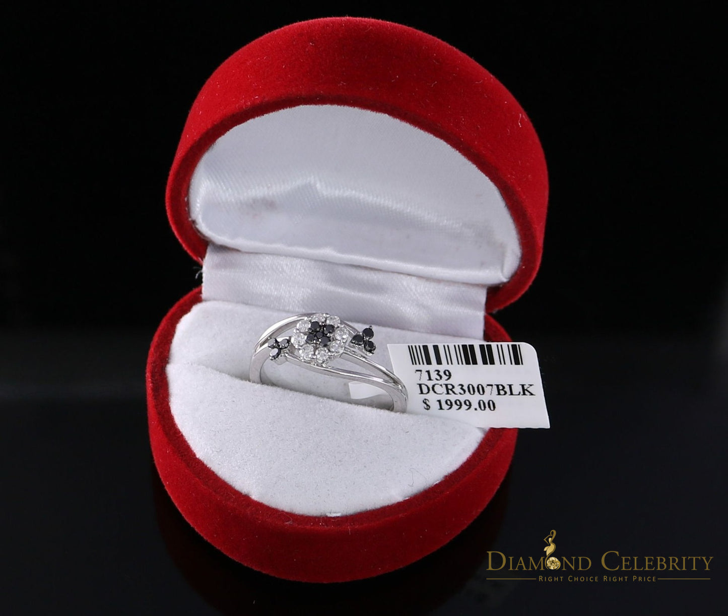 DiamondCelebritees Real 10kt White Gold Real 0.33CT Diamond Floral Shape Black Stone Ring size 7
