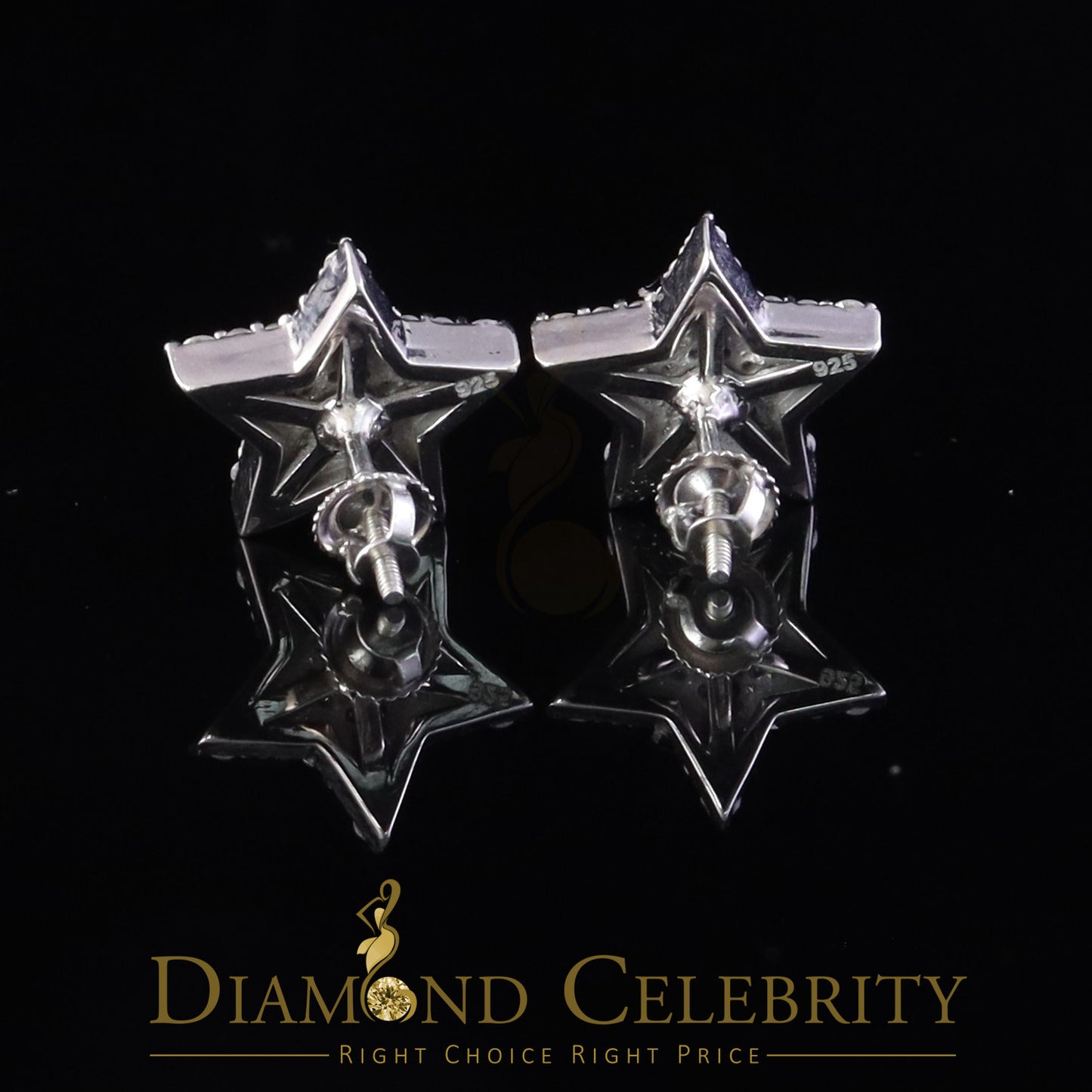 Diamondcelebritees 925 White Silver 1.00ct VVS 'D' Moissanite Star Stud Earring Men's/Womens