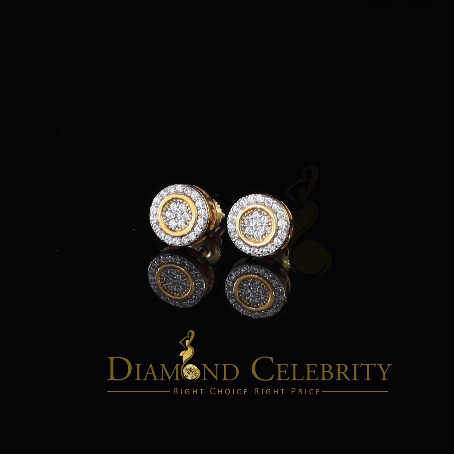 DiamondCelebritees Aretes Para Hombre 925 Yellow Silver 0.5ct Cubic Zirconia Round Women's Earrings