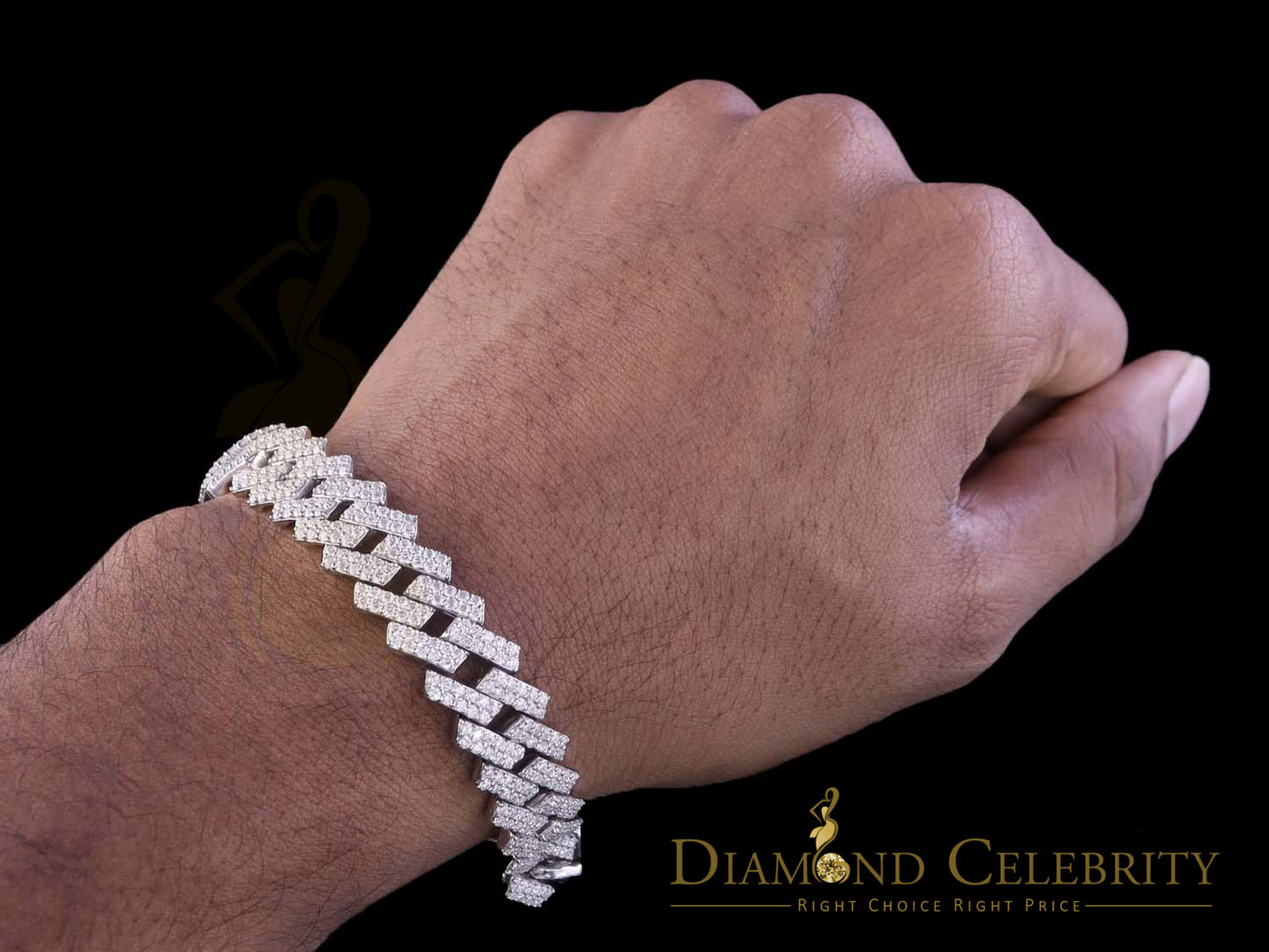 Diamondcelebritees Monaco Men's Bracelet 925 Silver White 15ct Moissanite size 8 inch & Width 14mm