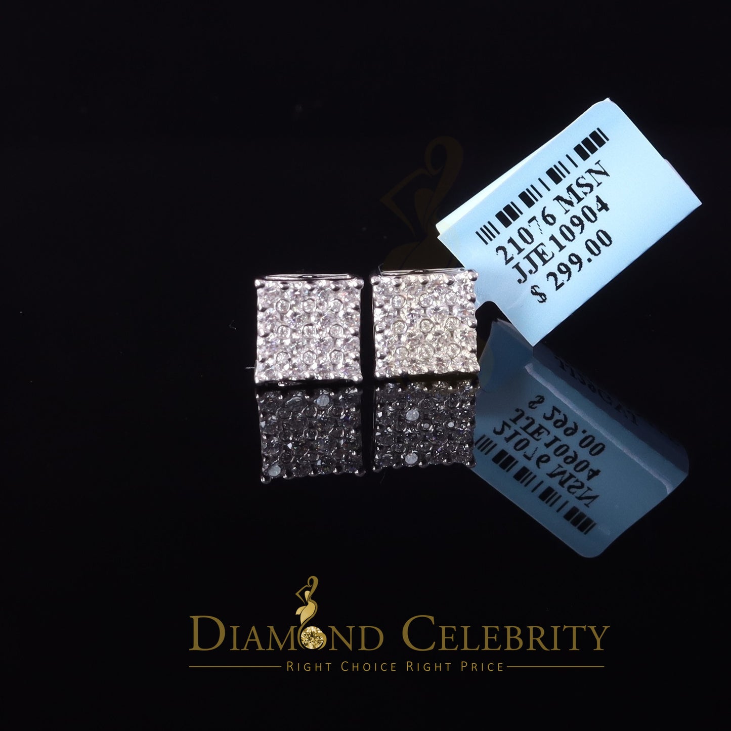 Diamondcelebritees Men's/Womens 925 Silver White 1.00ct VVS 'D' Moissanite Square Stud Earrings