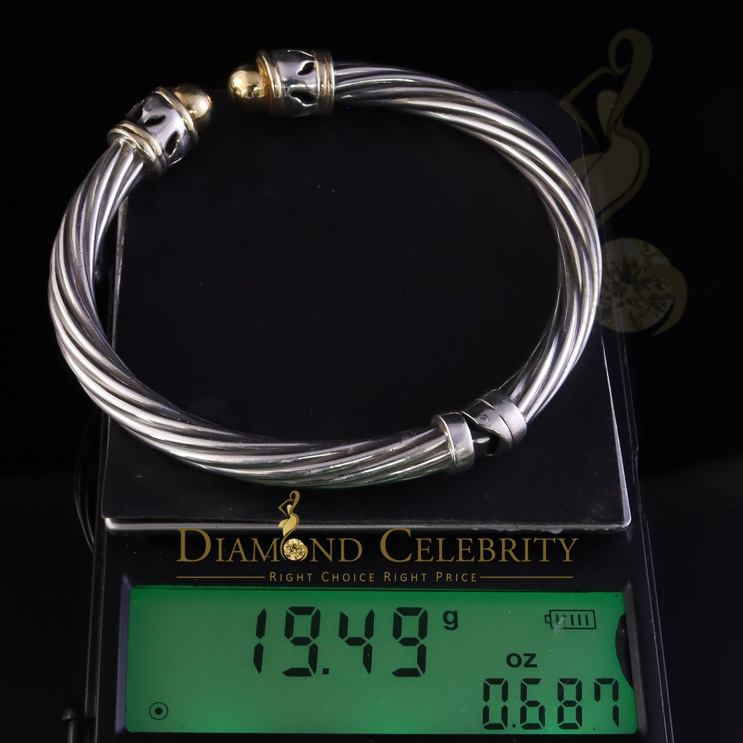 DiamondCelebritees Fashion Round Silver Cubic Zirconia Stones Bangle for Men/Ladies's 7 Inch