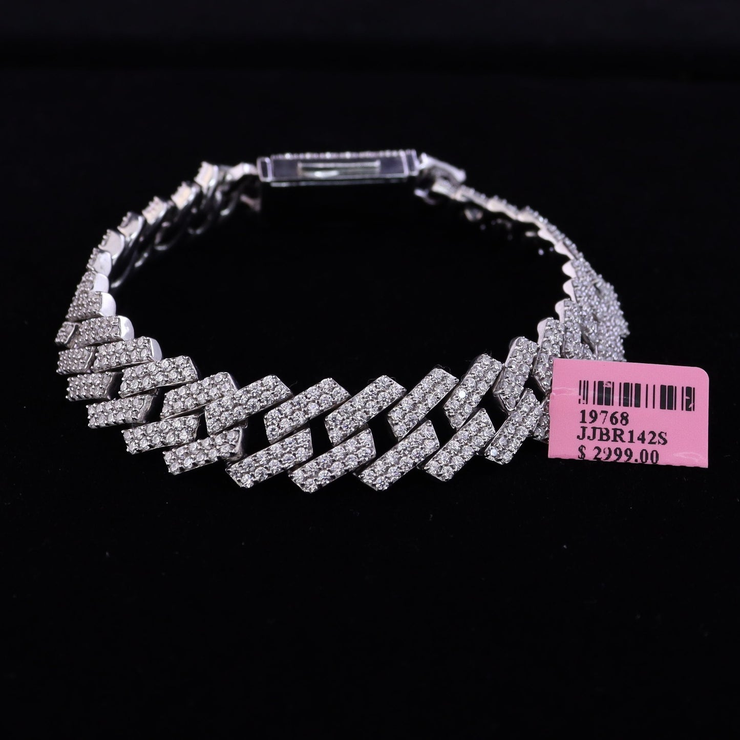Diamondcelebritees 925 Silver 23.84ct Cubic Zirconia White Cuban Bracelete SZ 9 inch & 14mm Width