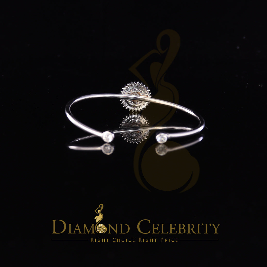 DiamondCelebritees 925 Silver Sun Rays Style White Bangle Cubic Zirconia Adjustable Size 2.5''