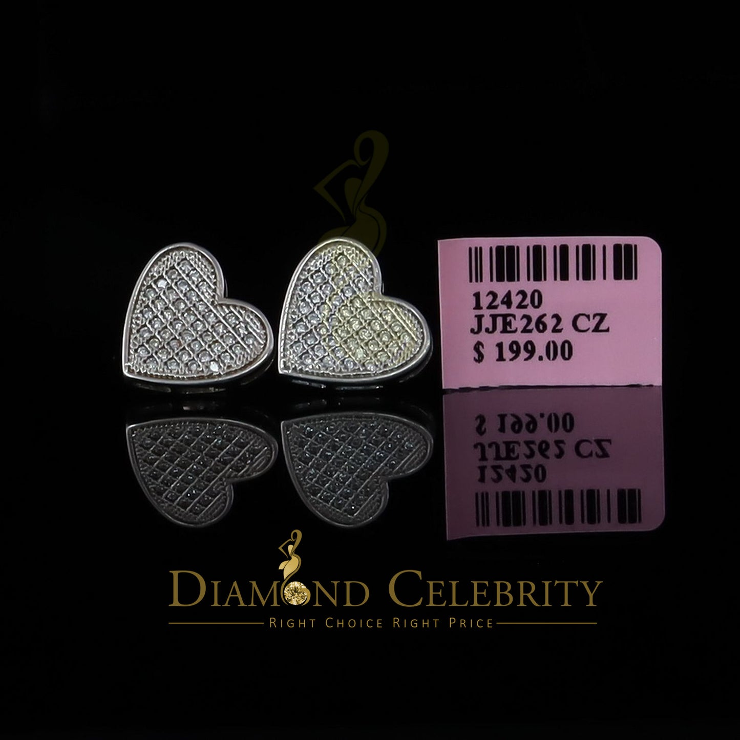 DiamondCelebritees 925 Sterling White Silver 0.84ct Cubic Zirconia Women's & Men's Heart Earring