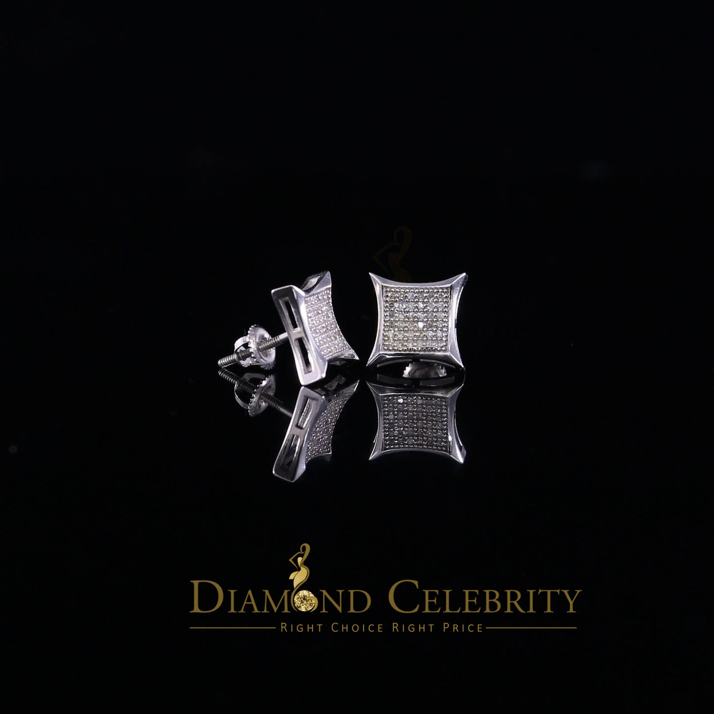 DiamondCelebritees 0.20ct Diamond 925 Sterling Silver White Square Earrings For Men's / Women's