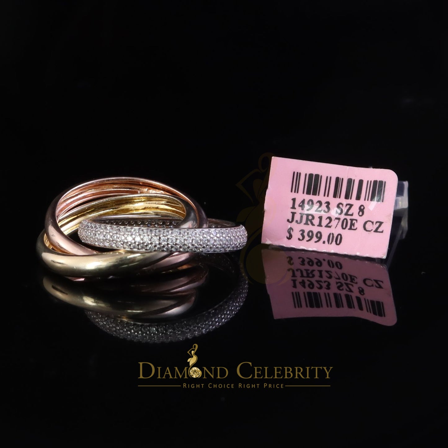 DiamondCelebritees 925 Silver And Cubic Zirconia White Round Shape With Women'sTrinity Ring Size 8