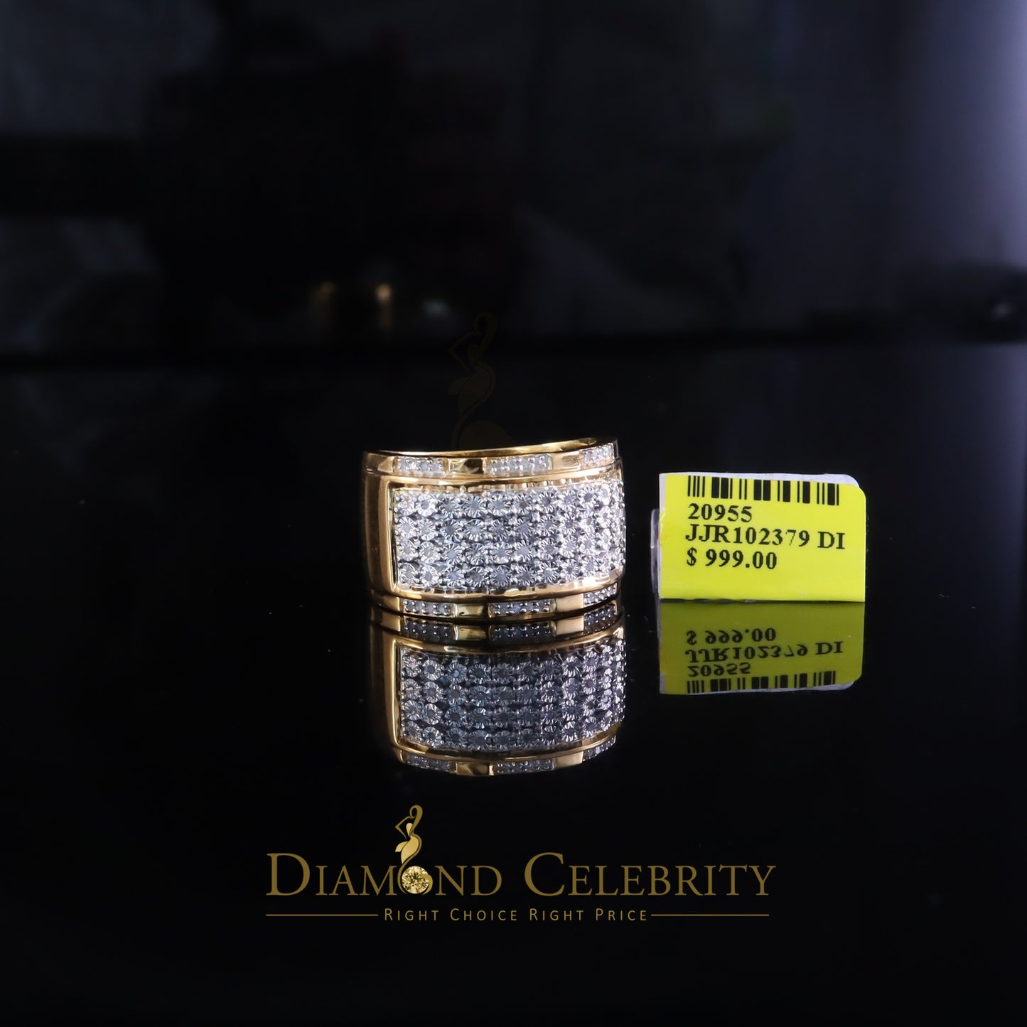 DiamondCelebritees Big 0.25ct Real Diamond 925 Yellow Miracle set Silver Wide Men's Band Ring SZ10