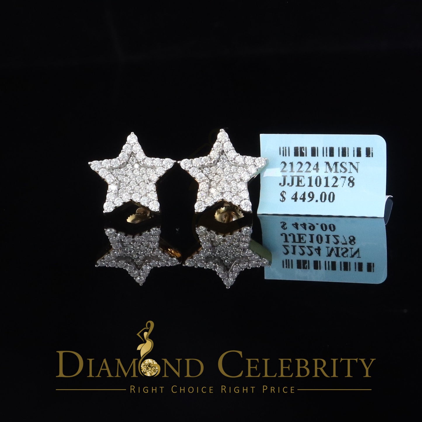 DiamondCelebritees 925 Yellow Silver 1.00ct VVS 'D' Moissanite Star Stud Earring Men's/Womens