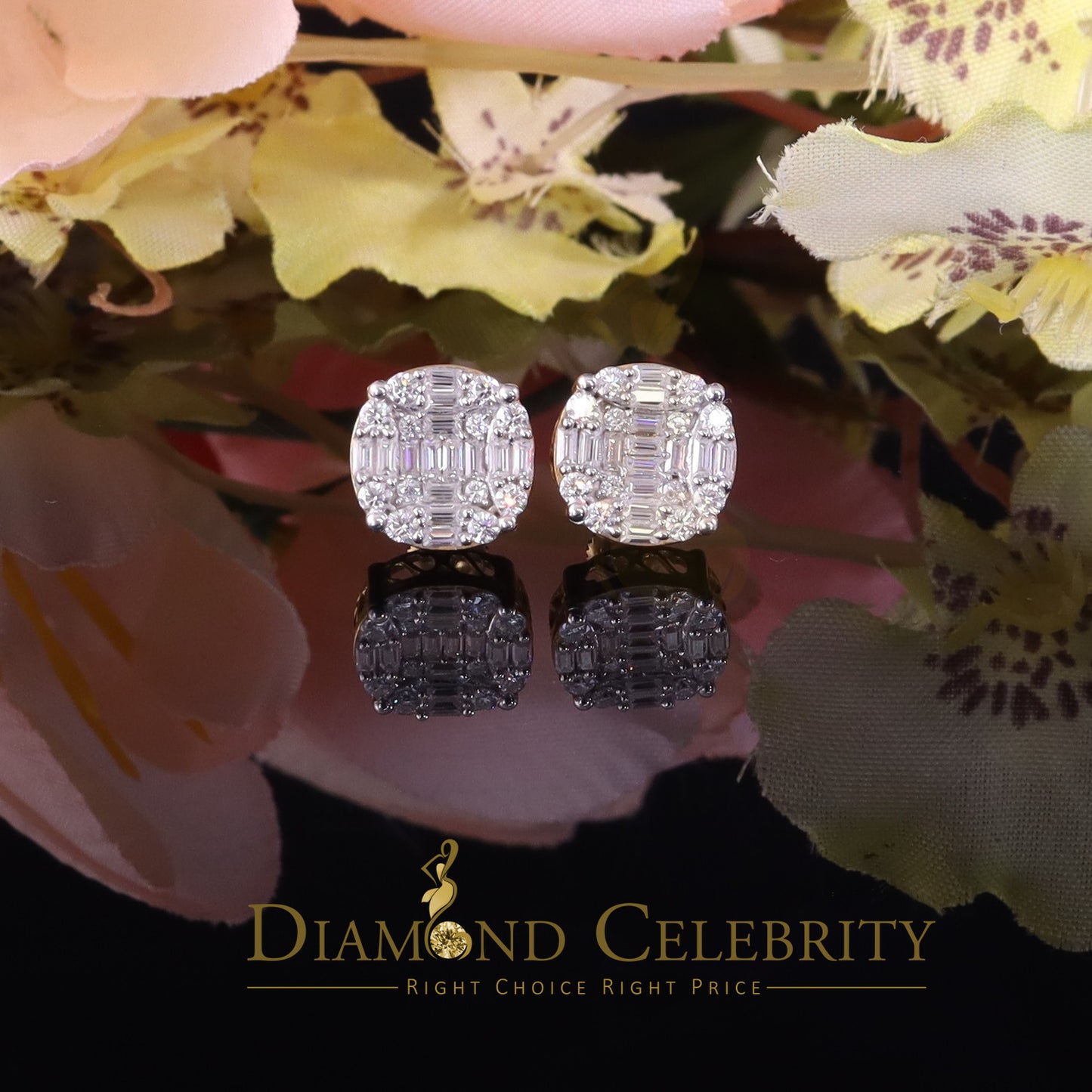 DiamondCelebritees Yellow Men's/Womens 925 Silver 2.00ct VVS 'D' Moissanite Round Stud Earrings