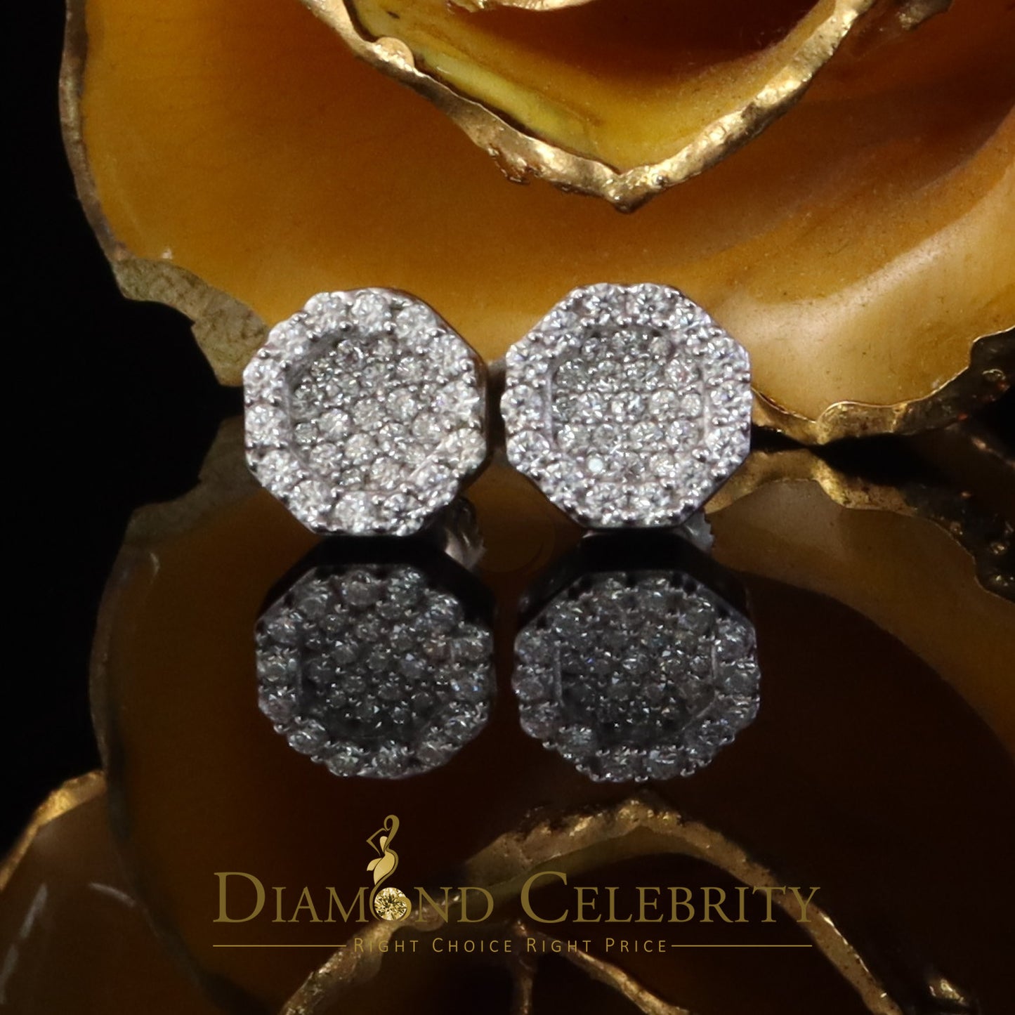 Diamondcelebritees 925 White Silver 0.66ct VVS 'D' Moissanite Octagon Stud Earring Men's/Womens