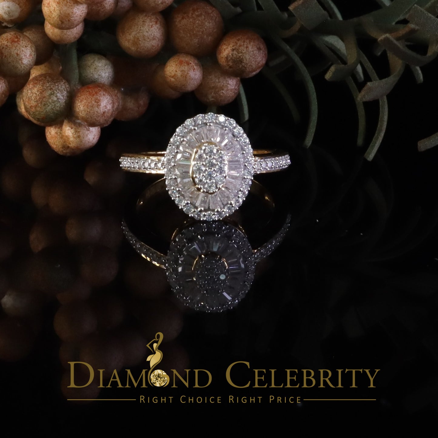 DiamondCelebritees Womens 925 Sterling Silver Yellow 1.0ct VVS D Baguette Moissanite Oval Ring SZ 7