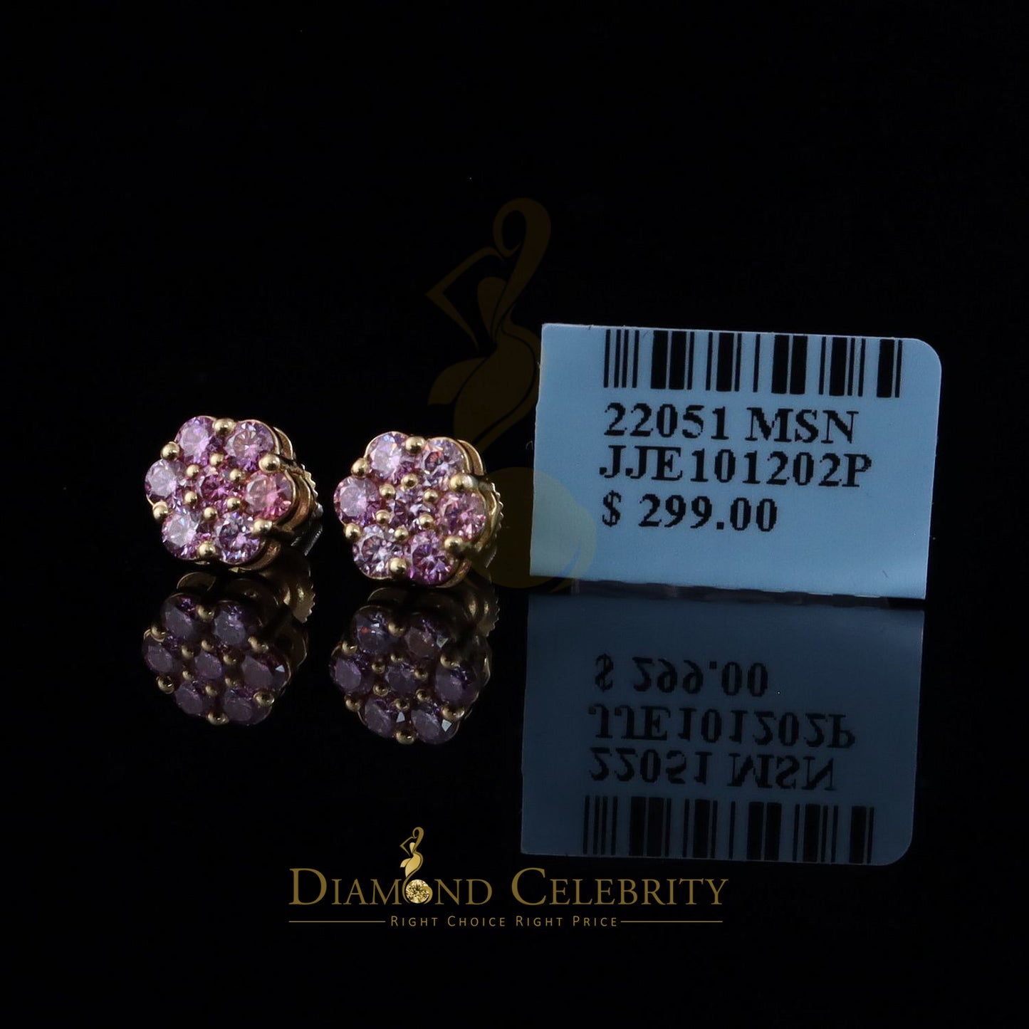 DiamondCelebritees Mens/Women's 925 Silver Yellow 1.00ct VVS D Pink Moissanite Floral Stud Earrings