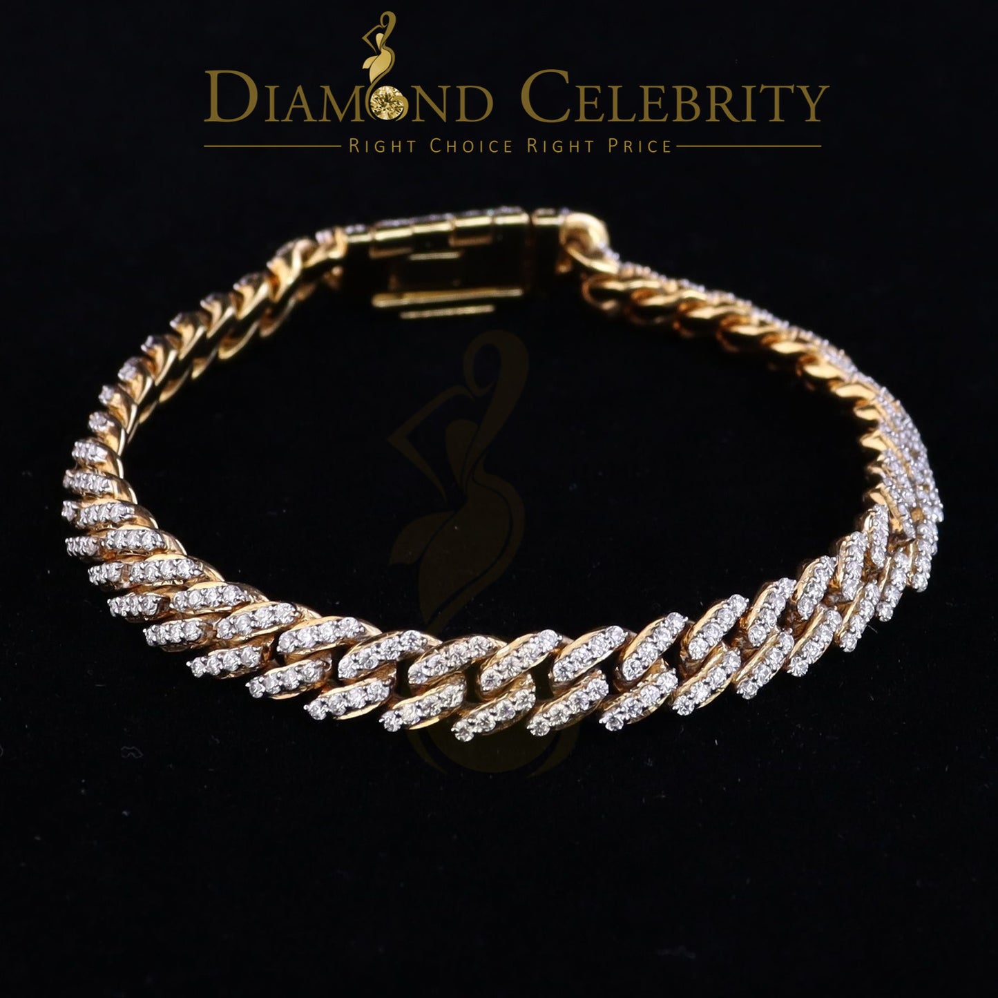 DiamondCelebritees 10K Yellow Gold 6.0ct Moissanite Cuban Bracelet 8mm Width size 8 inch Long