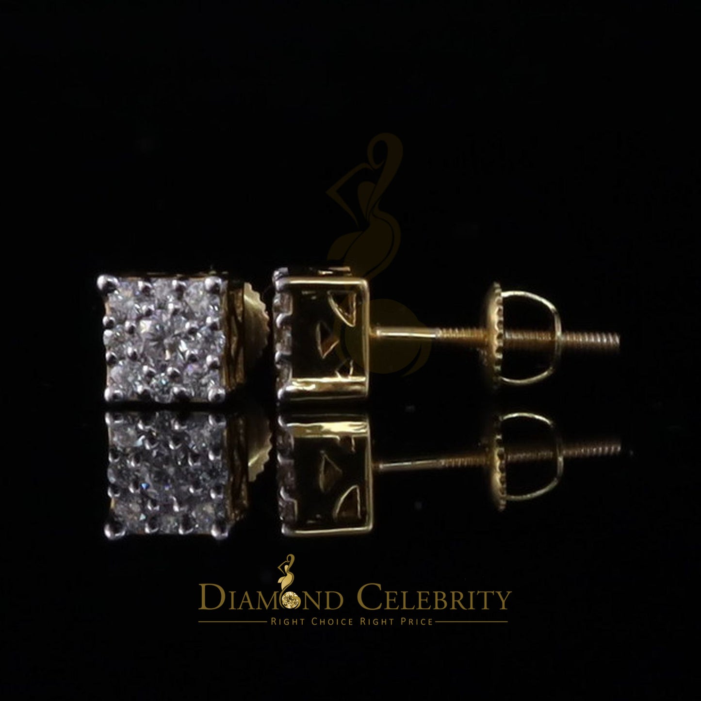 DiamondCelebritees Women's/Men's 925 Silver Yellow 0.50ct VVS 'D' Moissanite Square Stud Earrings