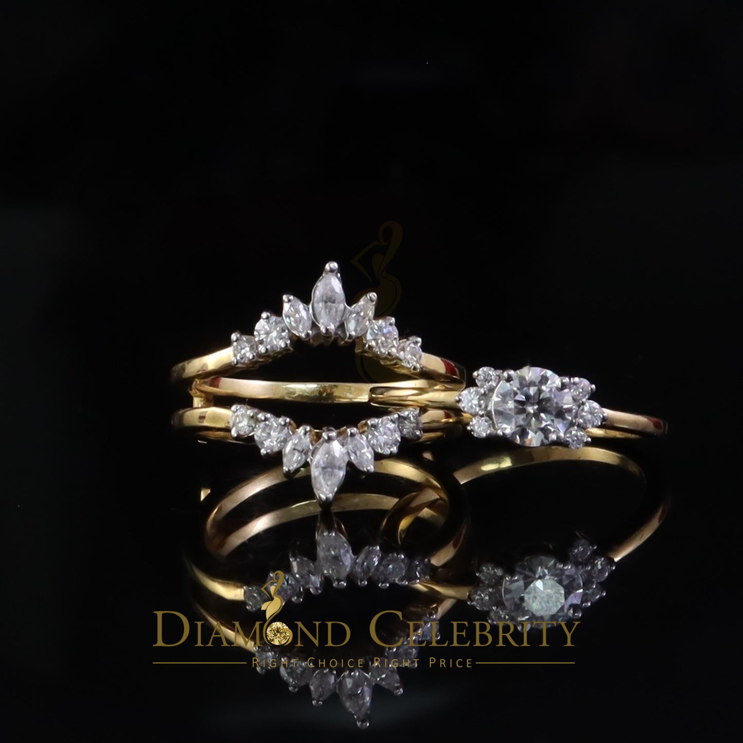 DiamondCelebritees New Bridal Womens 925 Yellow Silver Moissanite 1.25ct VVS D Insert Ring SZ 7