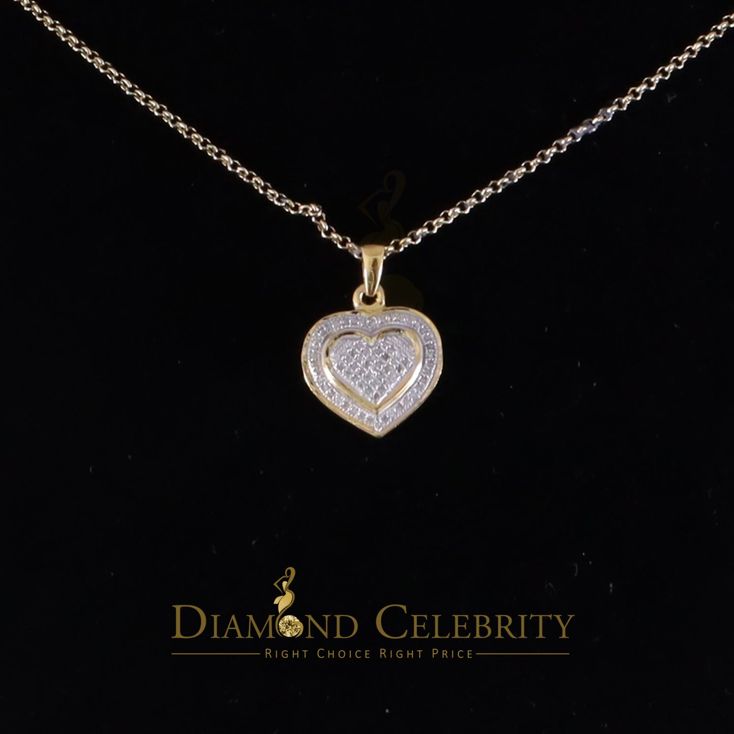 DiamondCelebritees Small Yellow Real 0.25ct Diamond 925 Silver double Heart Charm Necklace Pendant
