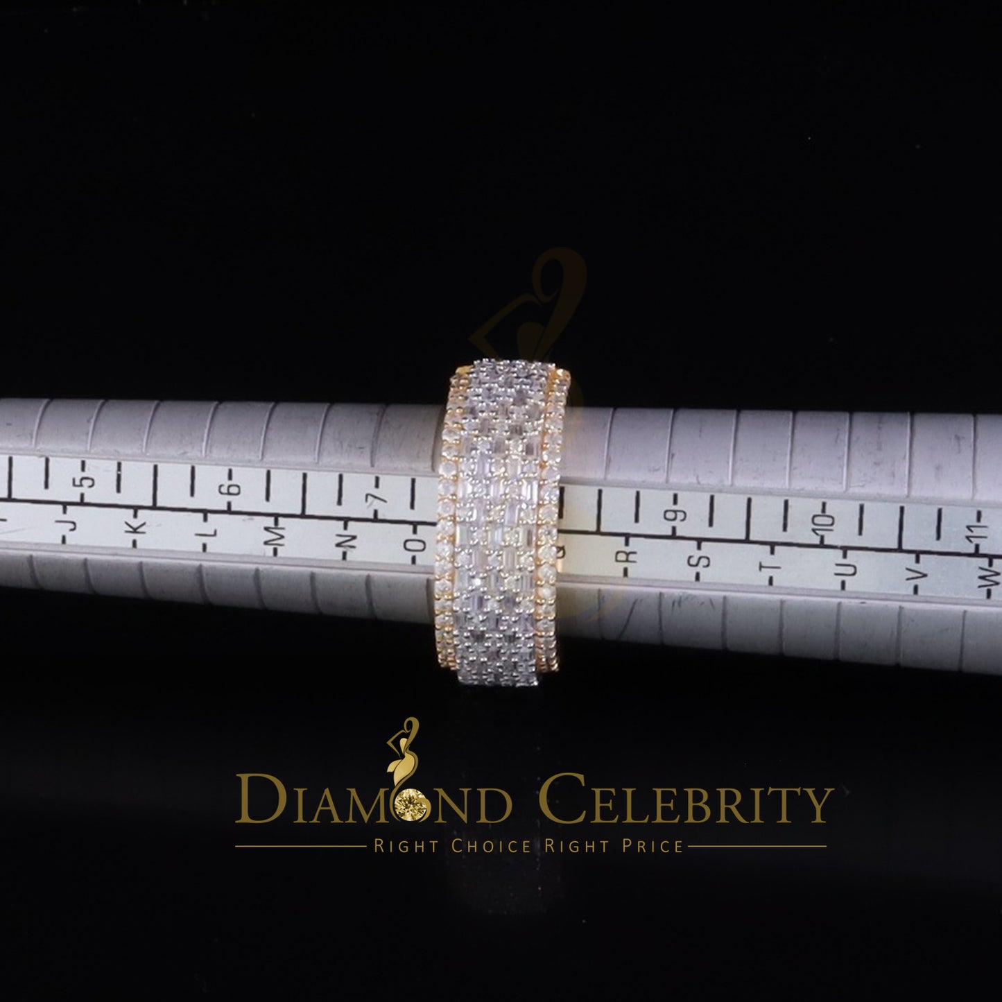 DiamondCelebritees 925 Silver 4.00ct VVS 'D' Baguette Moissanite Band Yellow Rings SZ 8 Women/Men