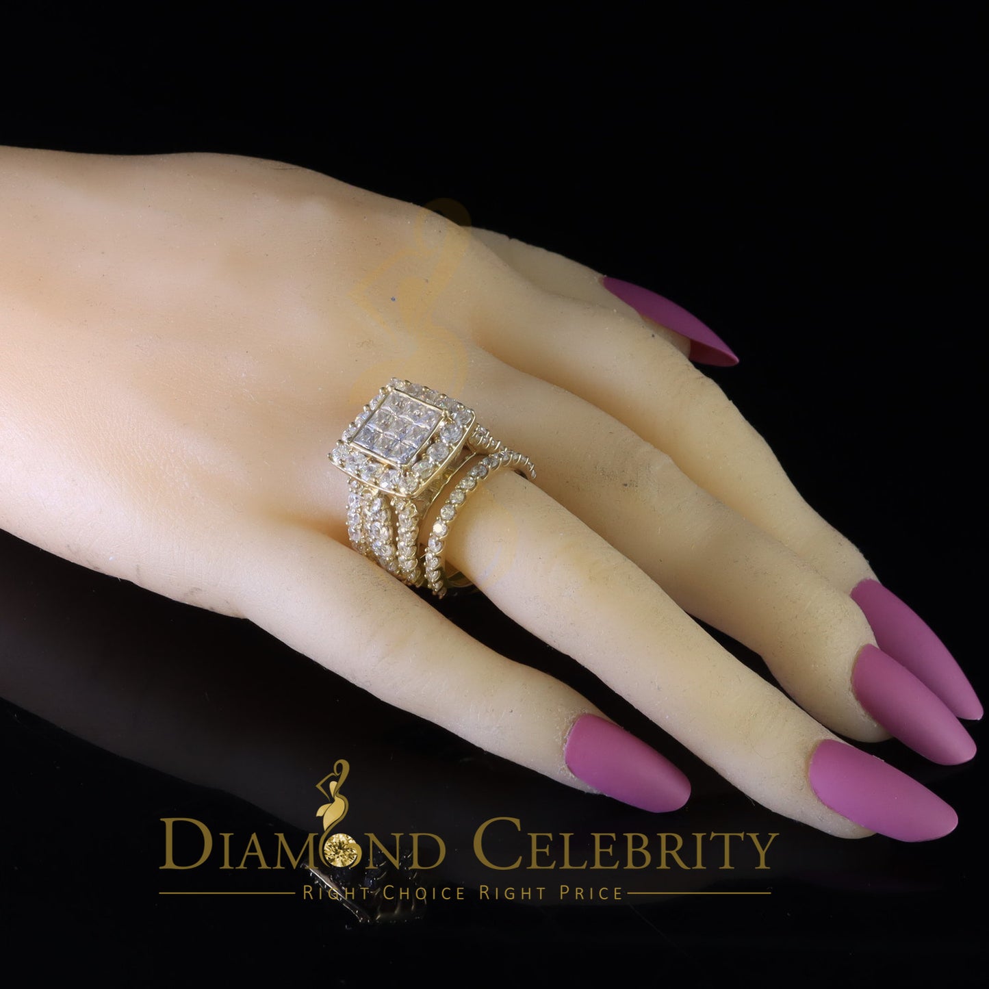 DiamondCelebritees 925 Silver Square Cubic Zirconia 10.92ct 3PC Bridal Yellow Womens Ring SZ 7
