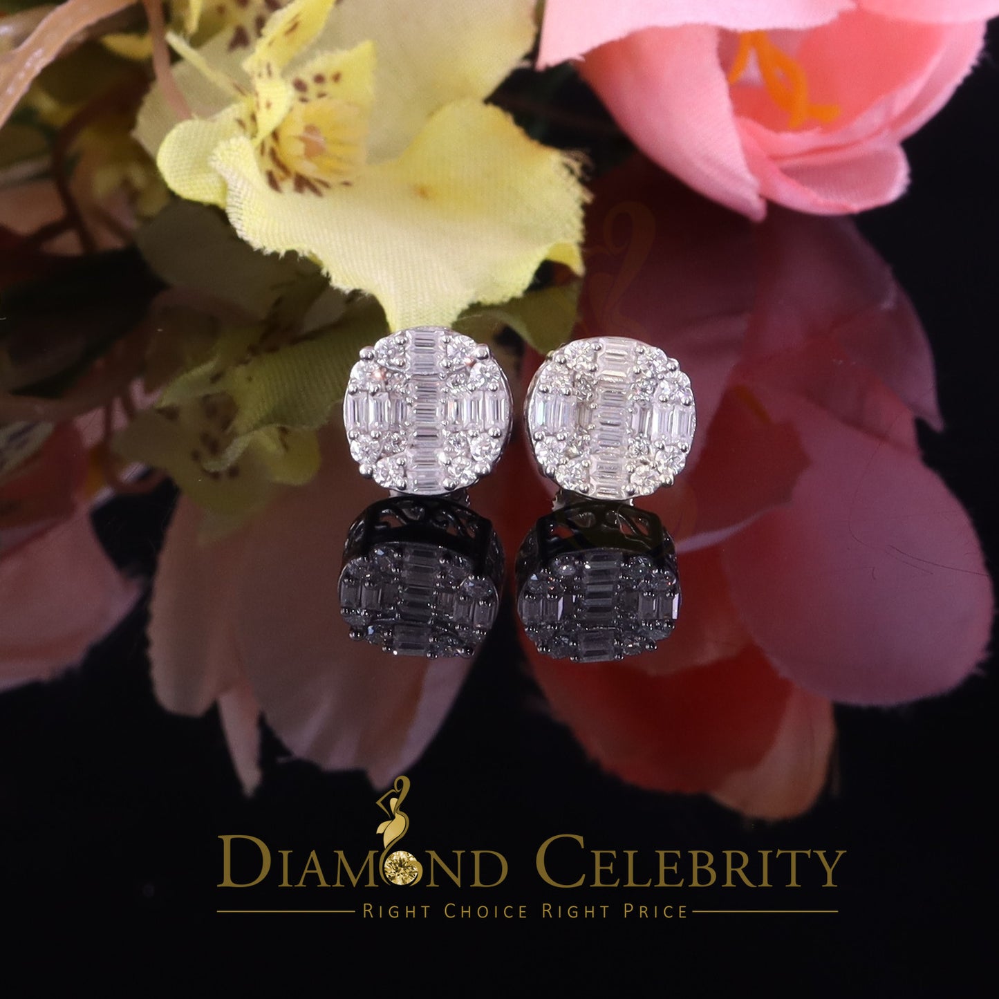Diamondcelebritees Mens/Womens 925 Silver White 1.50ct VVS 'D' Moissanite Stud Round Earring
