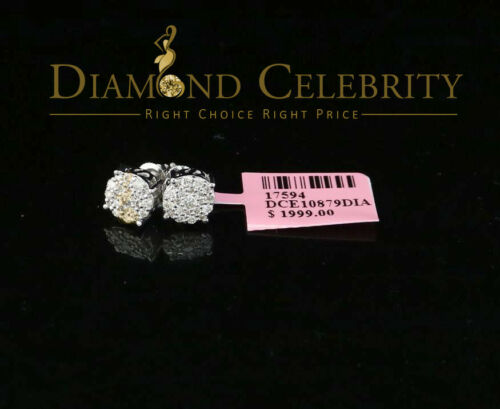 DiamondCelebritees 10K Real White Gold Real Diamond 0.60CT Men's/Women's Stud Round Earring