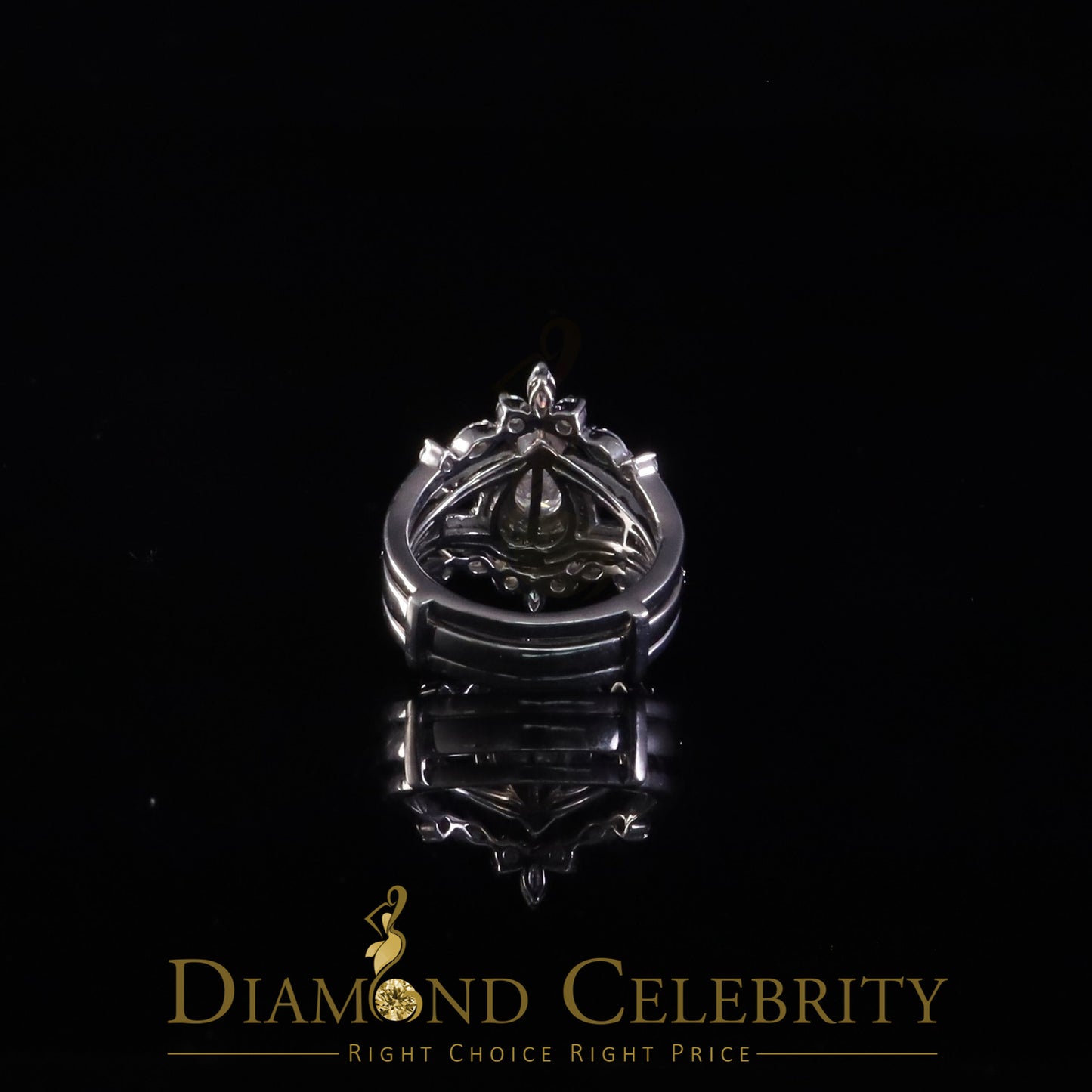 DiamondCelebritees Pear Shape Moissanite Women's 925 Silver White 1.66ct VVS 'D' Ring Guard Size 7