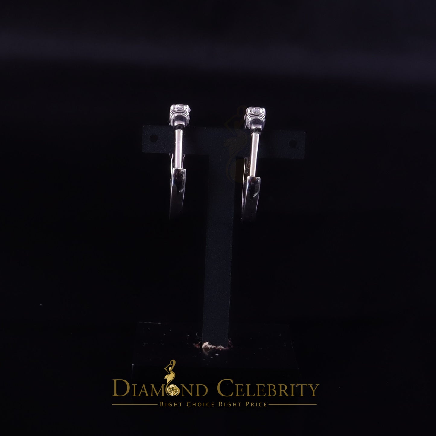 DiamondCelebritees 0.66ct Cubic Zirconia Men'sHip Hop 925 Sterling Silver White Hoop Stud Earrings
