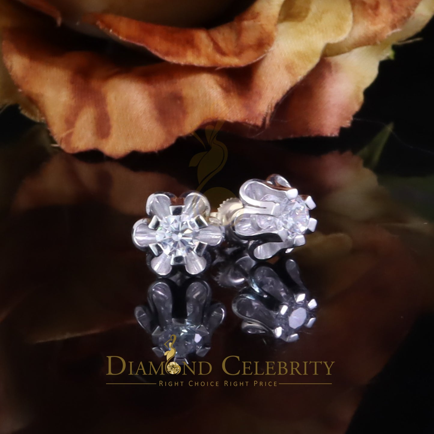 Diamondcelebritees 925 Silver Moissanite 1.00ct Buttercup Stud Earrings for Men and Women